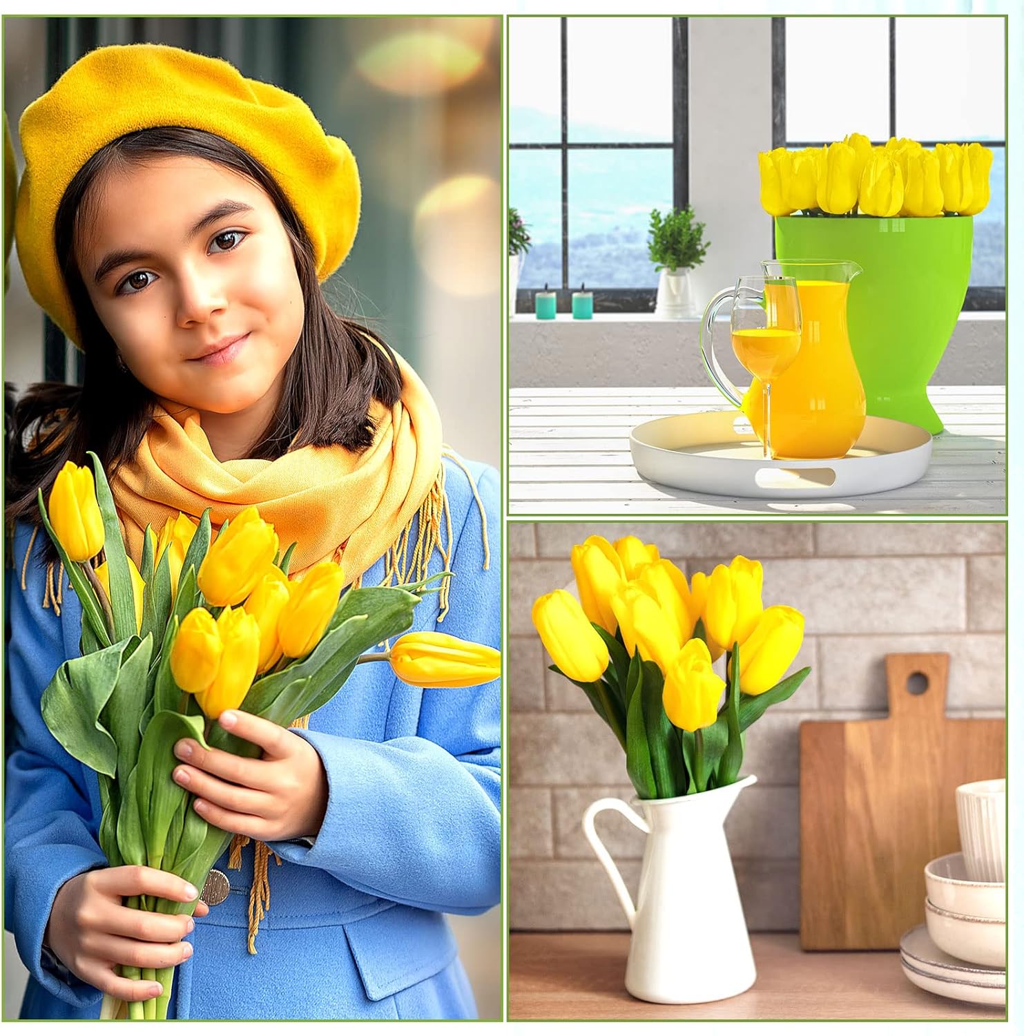 Janinka 100pcs Artificial Tulip Flowers Fake PU Tulips Faux Latex Bouquet Flower Centerpieces Arrangement Floral for Mother Day Wedding Spring Decorations (Yellow) - Image 5