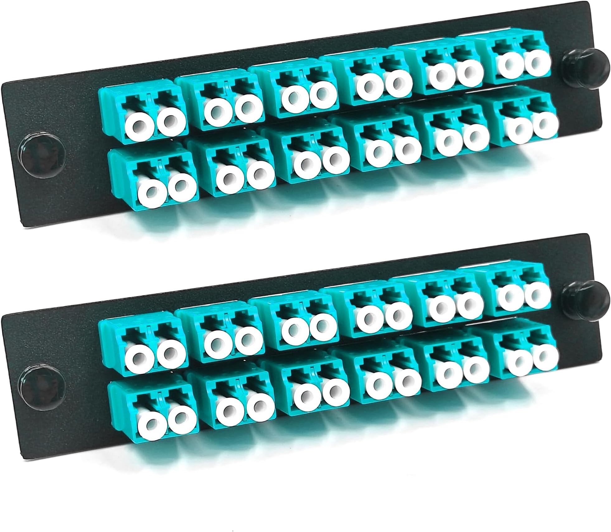 12 Duplex LC/OM3 Fiber Patch Panel with Duplex Multimode Aqua Blue LC Adapters, 24 Fiber Ports(2-Pack)