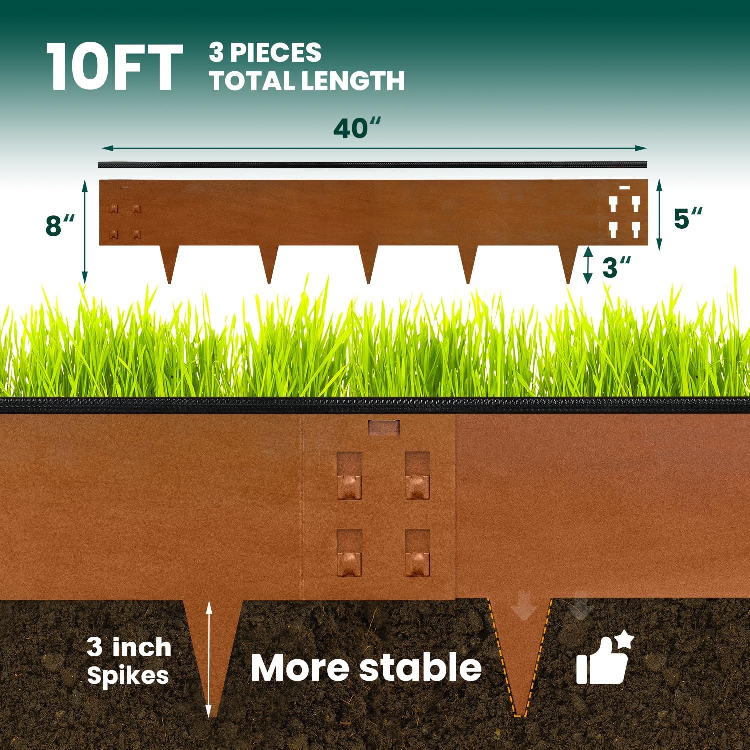 Corten Steel Landscape Edging 40" L x 8" H Metal Landscape Edging 6-Pack Metal Garden Edging with Protection Strips Steel Landscape Edging Landscaping Border for Yard Lawn Outdoor