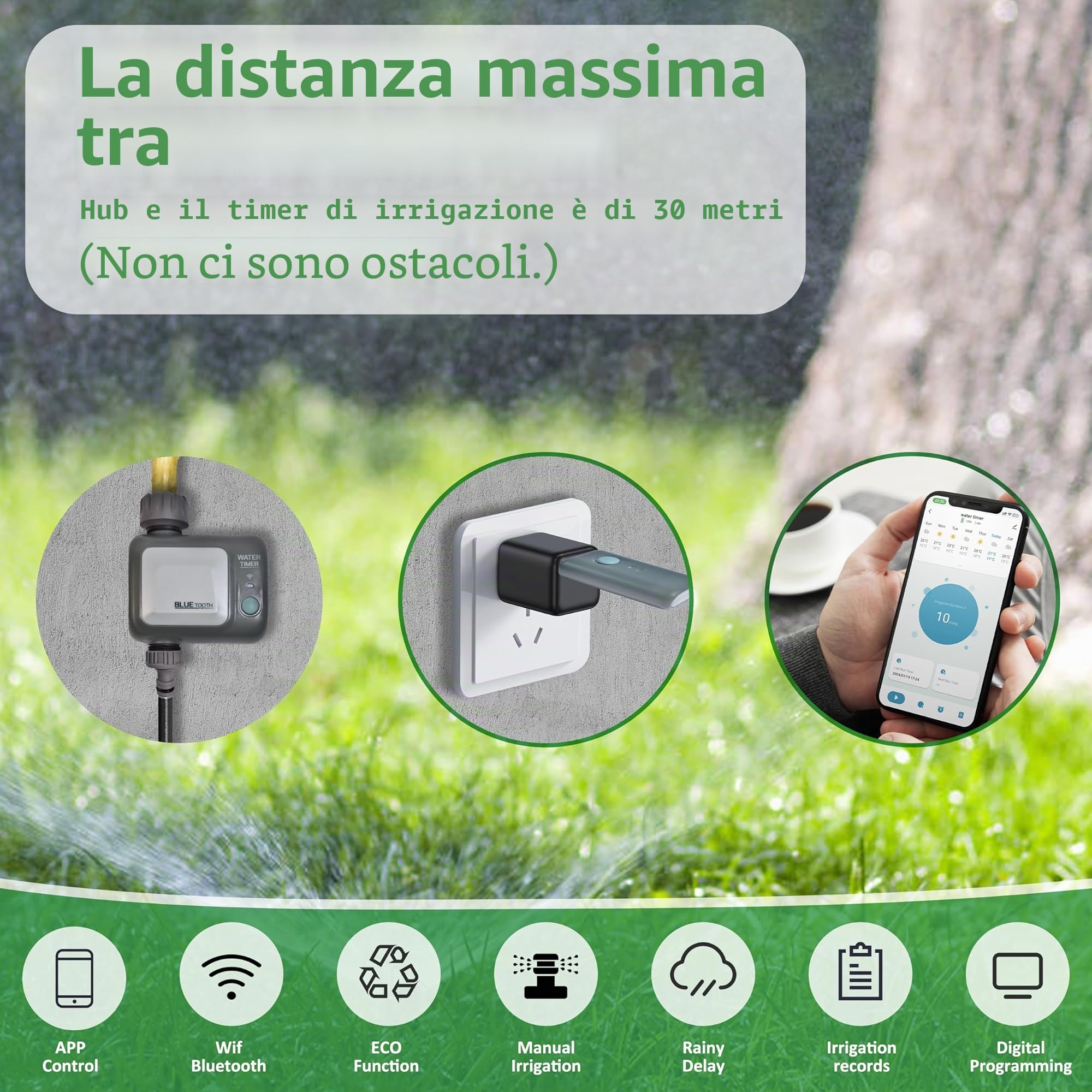 johgee Computer Irrigazione Giardino con Hub WiFi, Impermeabile IPX5, Irrigazione Automatica, Timer Acqua per Giardino Prato