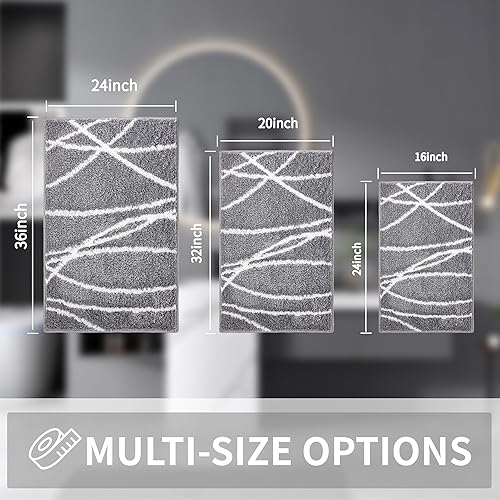 Miniatura 2 de Tititex Tapete de baño de lujo con línea curva gris y blanco, 20 x 32 pulgadas, alfombras de baño clásicas de microfibra extrasuave y absorbente,