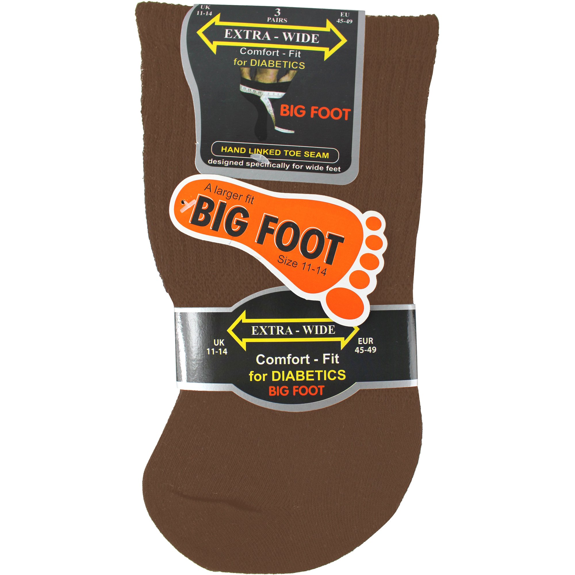 Men's Brown Mix Extra Wide Big Foot Comfort Fit Diabetic Socks (6 Pair Pack)
