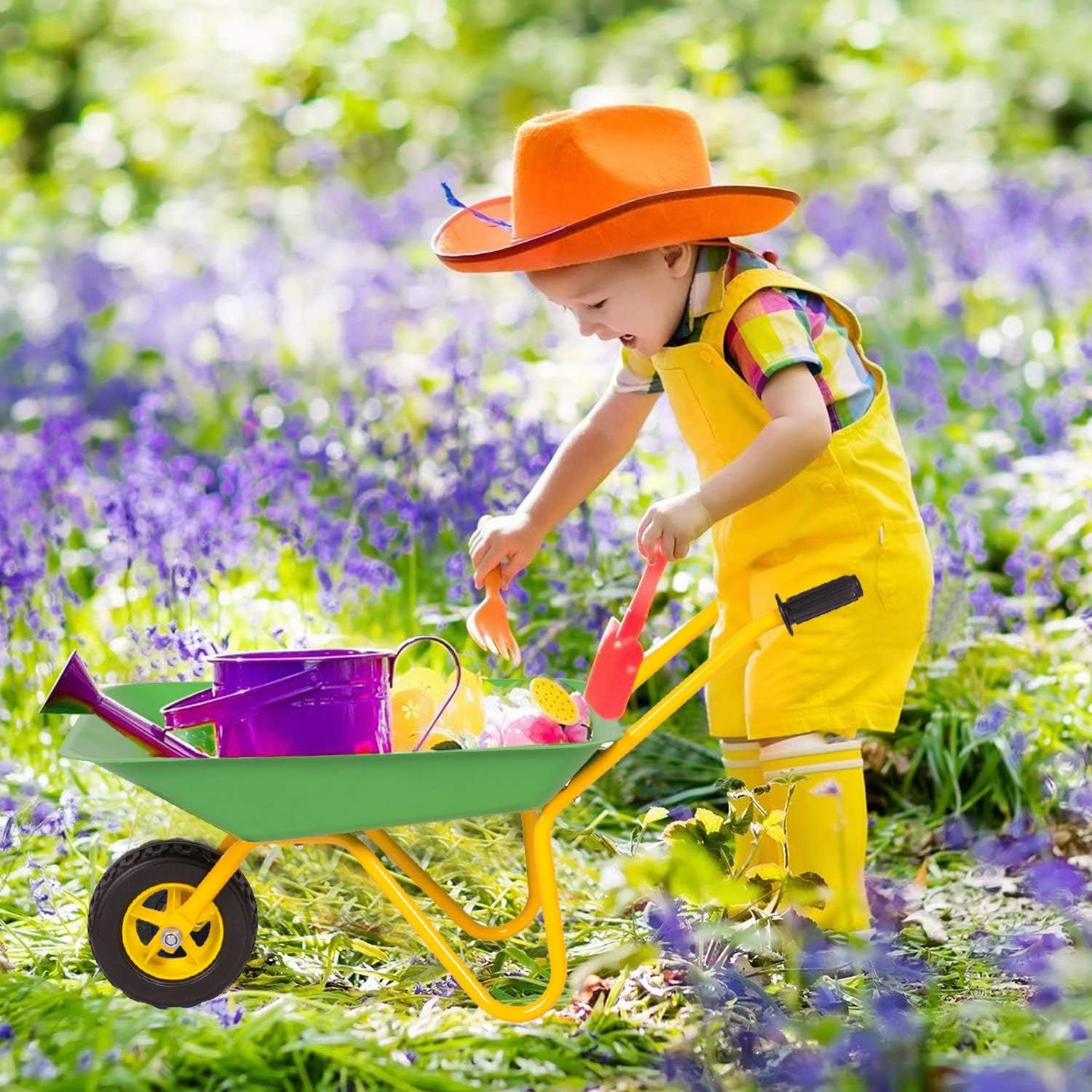 KINTNESS Kids Wheelbarrow Outdoor Kids Toy Wheelbarrow Play Tool for for Boys and Girls Metal Construction Toys Kart w/Steel Tray and Rubber Hand Grips : Toys & Games