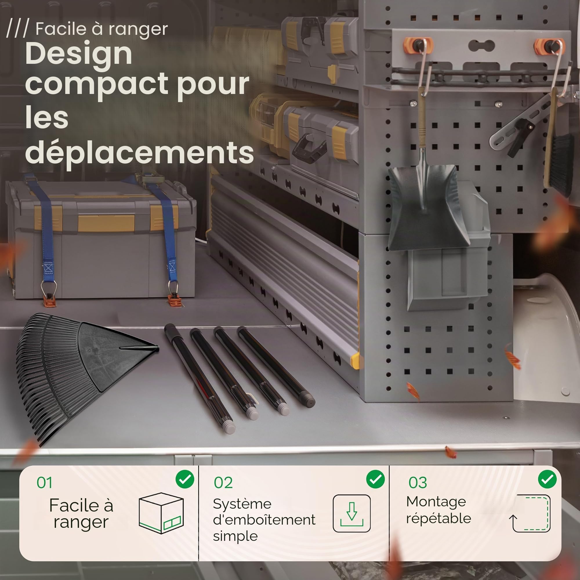 Novatool Balai à feuilles avec manche à 4 pièces et à visser, balayeur avec 30 dents en plastique, râteau largeur de travail 75 cm