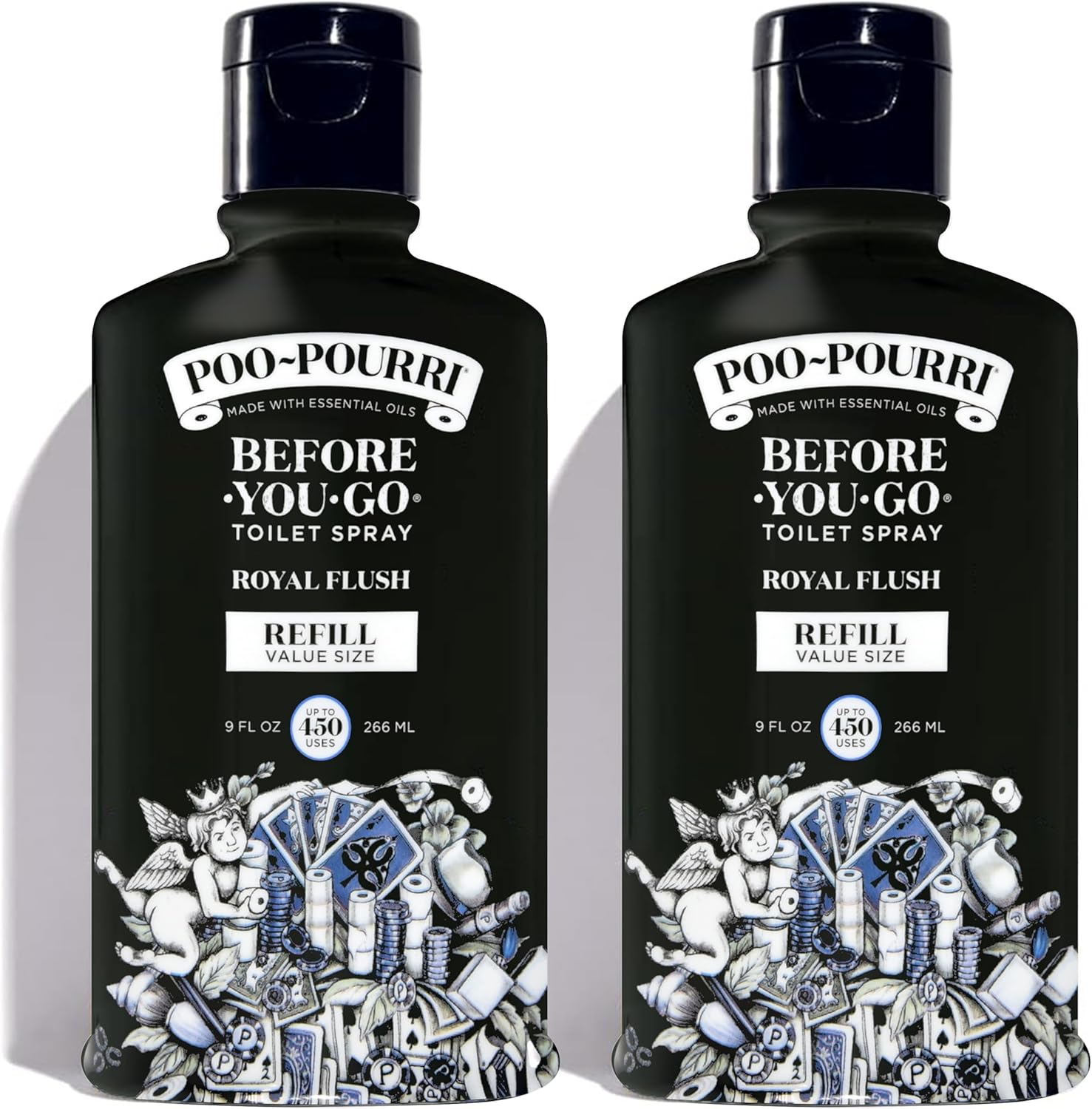 Poo-Pourri Before-You-Go Toilet Spray, Royal Flush, Refill Bottle 9 Fl Oz 2 Pack- eucalyptus and Spearmint