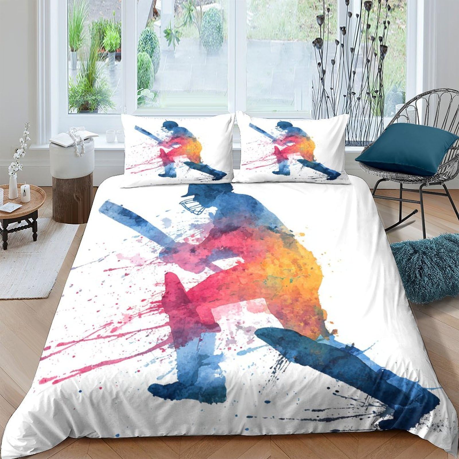 Ctjqhvkz Style-6 3D Printed Watercolor Cricket Player Fitted Sheet Microfiber Soft Art Mattress Cover For Bedroom Dorm Decor Single（135X200cm）