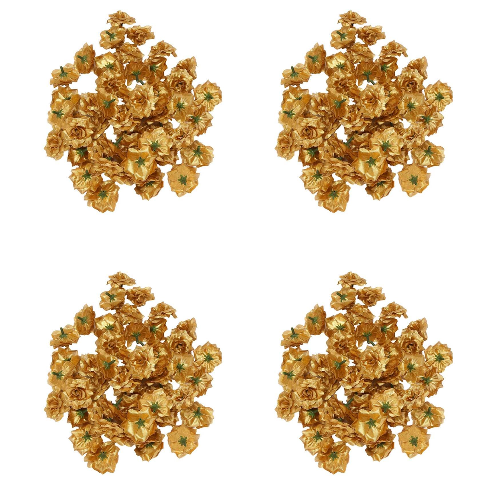 Hndhbfgrt 200 Pcs Silk Roses Artificial Wedding Clips Wedding Decoration Flower Head (Golden)