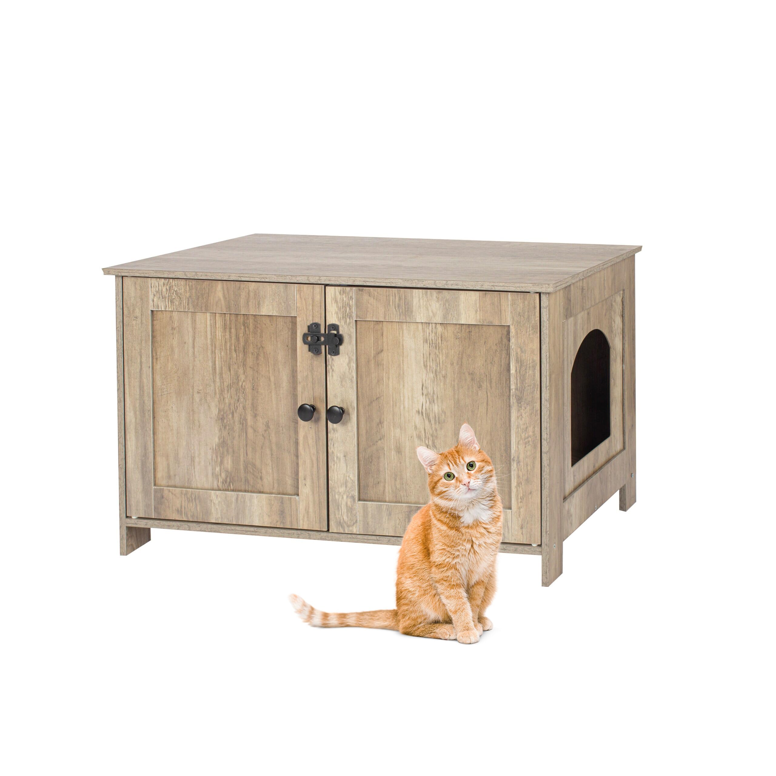 Relaxdays Cat Cabinet for Litter Tray, Lockable & Partition, Side Entrance, 46x78.5x44.5cm, Brown โ image 1