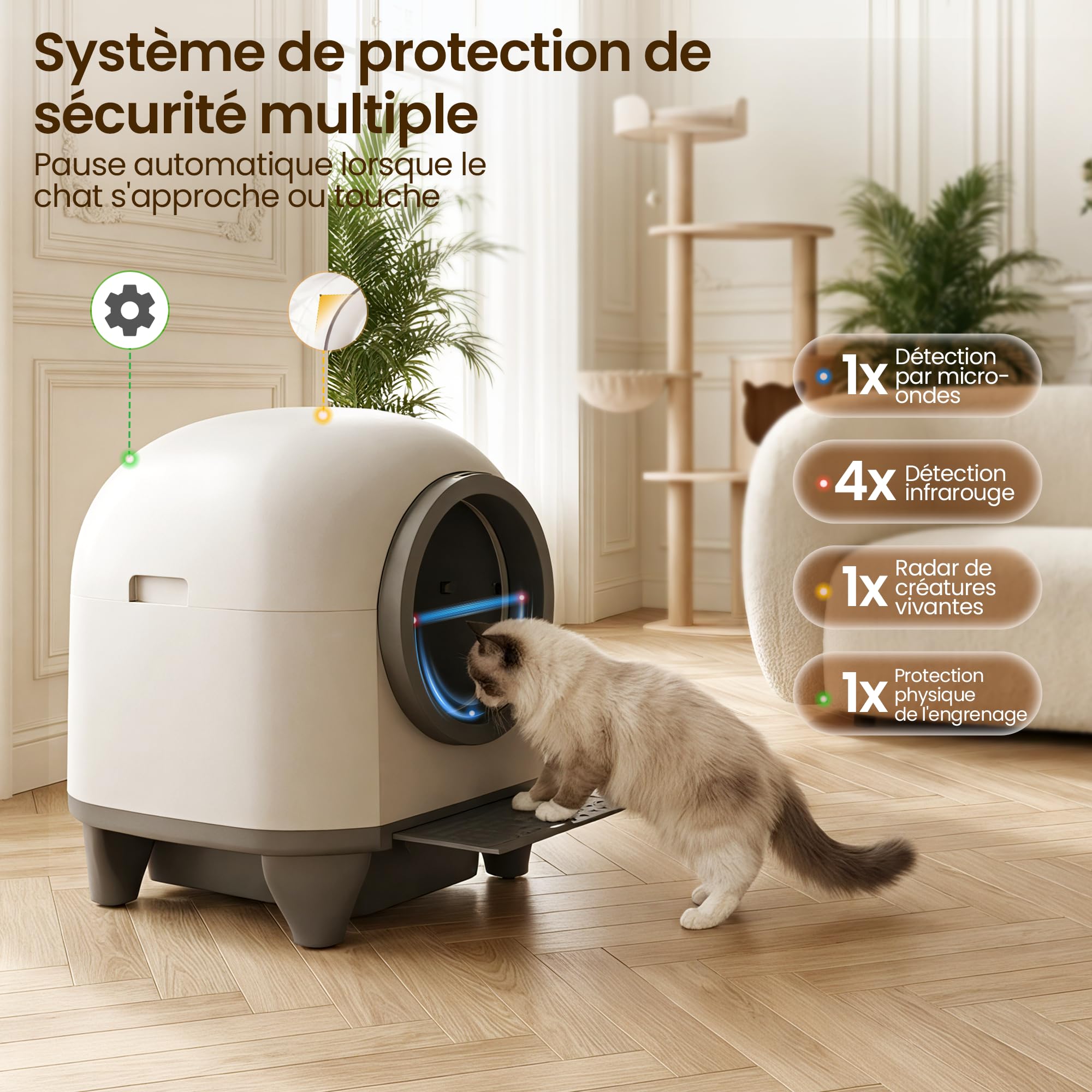 Devoko Litiere Chat autonettoyante Grande Capacité 90L | Automatique avec Contrôle par Appli et 6 Capteurs | Litiere Automatique pour Chat Auto nettoyante conçue pour Les Grands Chats (Max. 10kg)