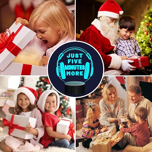 Vista 7 de Attivolife Just Five Minutes More Luz Nocturna, Decoración de Habitación de Video Juegos con Gráfico de Auriculares, Lámpara de Ilusión 3D Graciosa