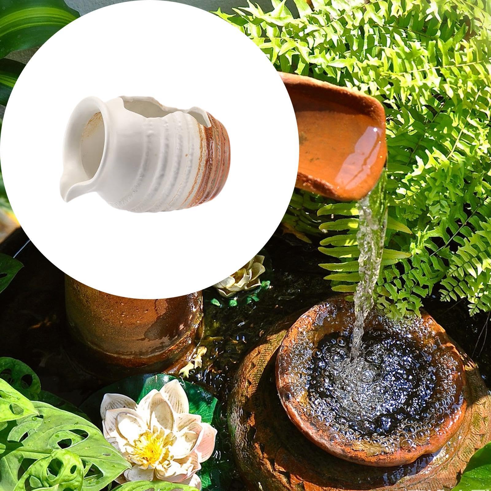 KESOTO Dekorativer Keramiktopf, Wasserfall, Desktop Wasserbrunnen, Tontopf mit Zirkulierendem Wasser für Die Landschaftsgestaltung Im Freien, Innenhof, Garte, Weiß