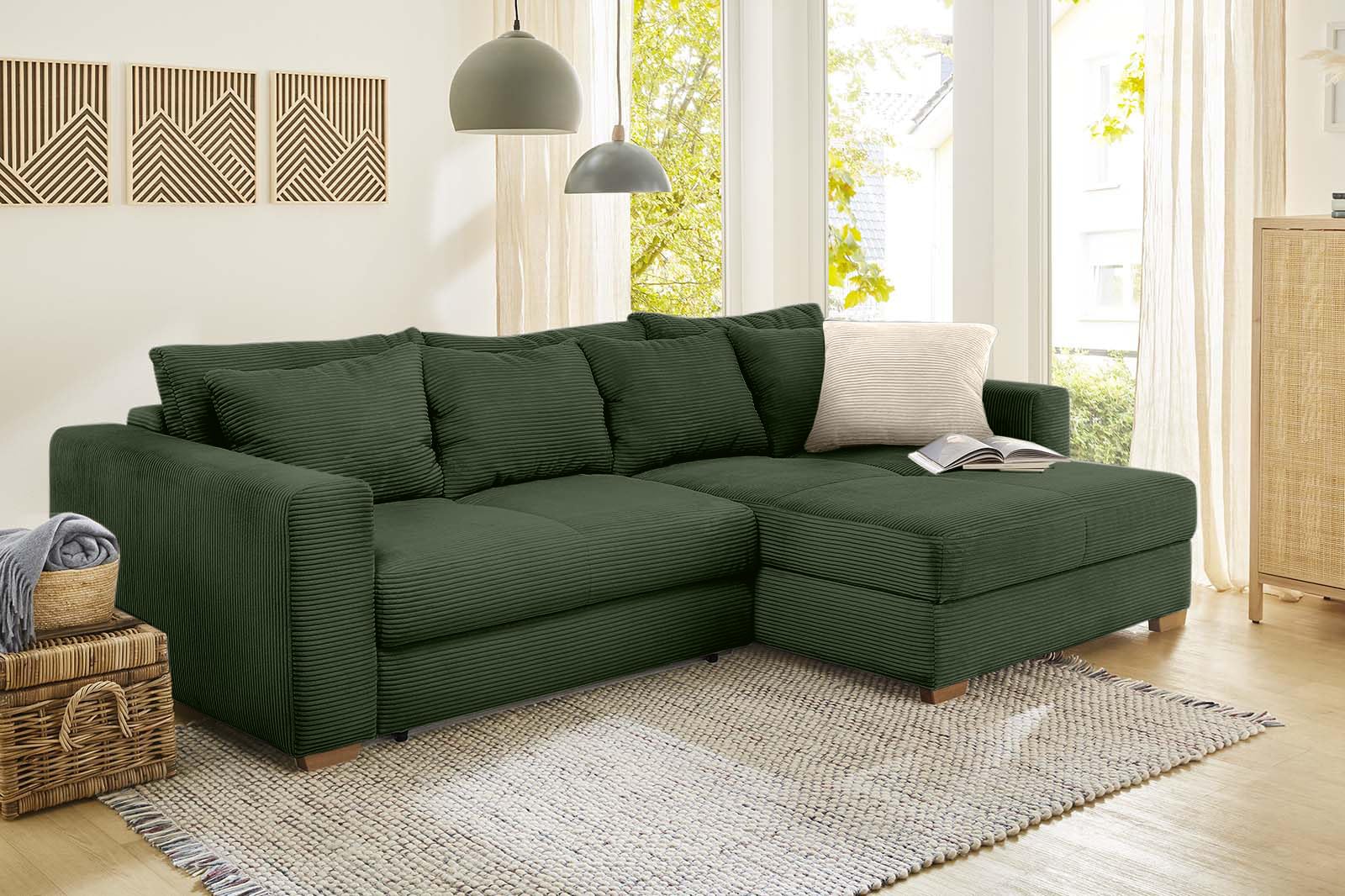 luma-Home 15156/ Ecksofa-Dauerschläfer mit Federkernpolsterung, Grün