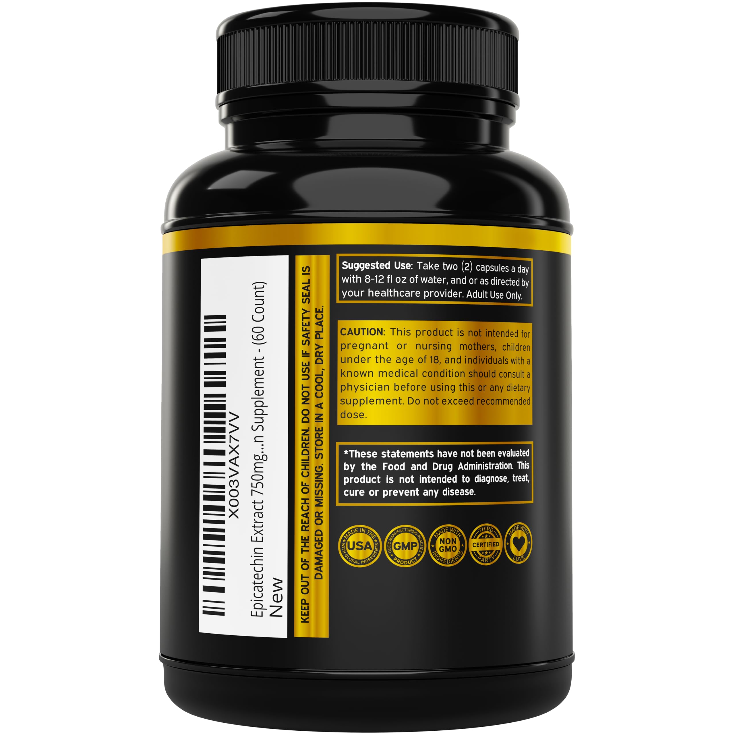 Epicatechin Extract 750mg Per Serving - (60 Capsules) - Supports Lean Muscle, Nitric Oxide, Myostatin Inhibitor, Stamina, Endurance, Pump & Gains - Non-GMO & Vegan Supplement - (60 Count) — Amazon image 3