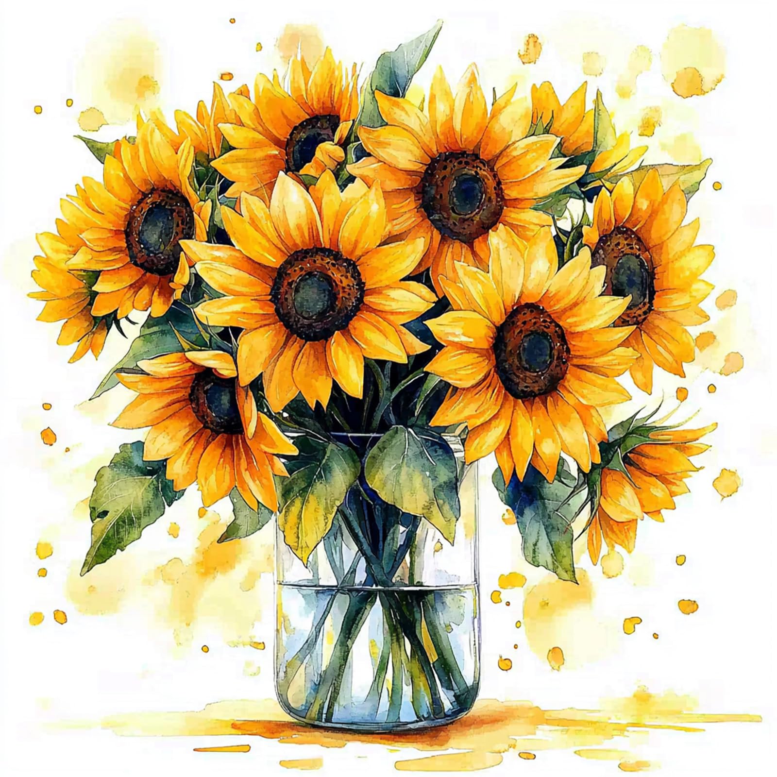 DOMROM Diamond Art Kits for Adults, Sunflower Diamond Painting Kits for Beginners, Flowers in Bottle DIY 5D Full Round Drill Gem Crystal Rhinestone Art and Craft Kit for Gift Home Wall Decor 30x30cm