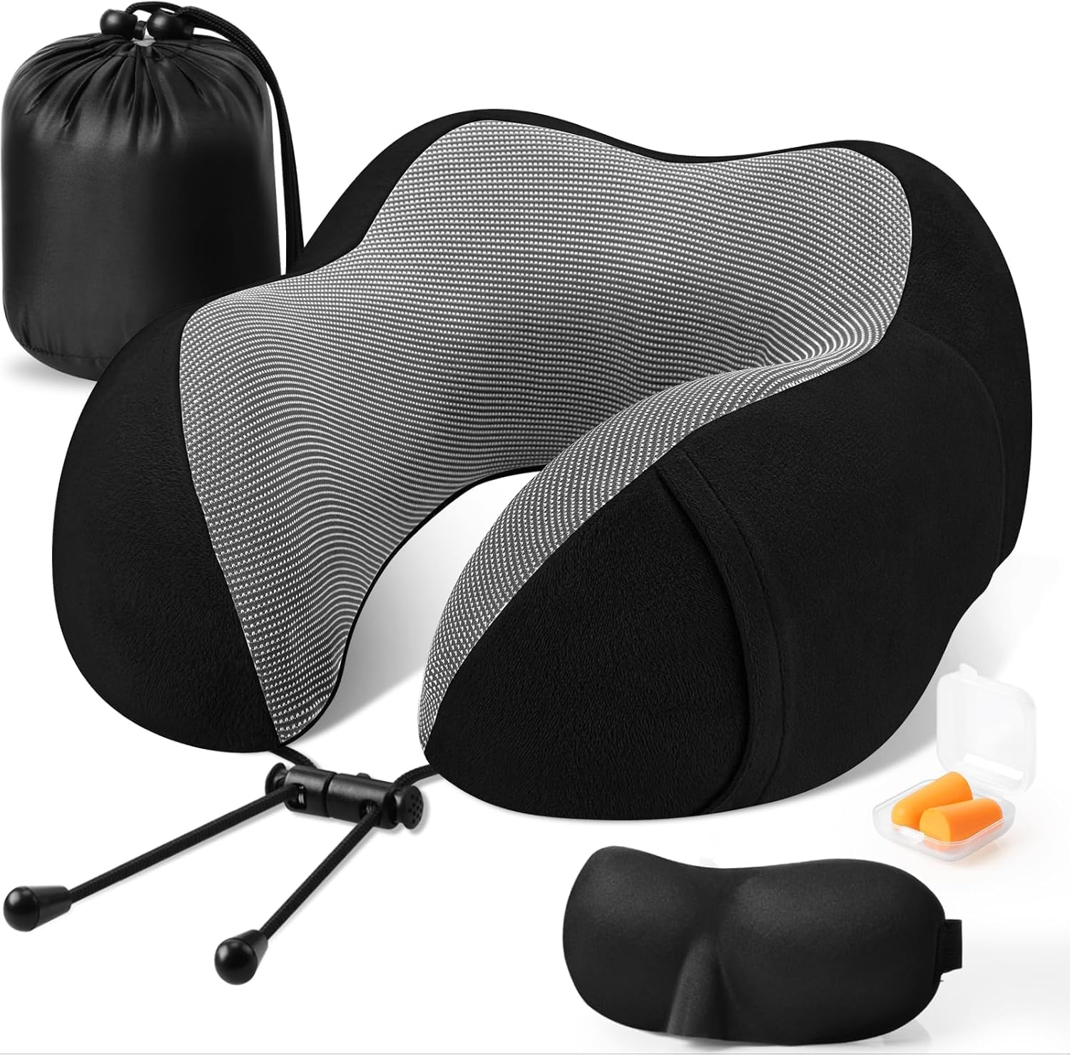 CloudBliss Travel Pillow Premium Memory Foam, Comfortable & Supportive Neck Pillow, Sleeping Neck Pillows for Travel, Airplane Pillow for Sleeping Airplane, Car, Office and Home(Black)