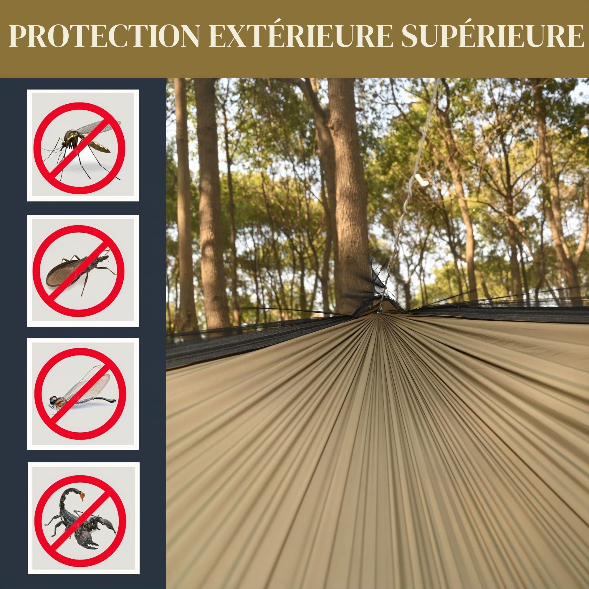 Onewind Hamac de camping de 3,4 m avec moustiquaire et structure Ridgeline, hamac double léger et portable avec sangles d'arbre de 3,7 m, idéal pour le camping, la randonnée, la randonnée, OD vert