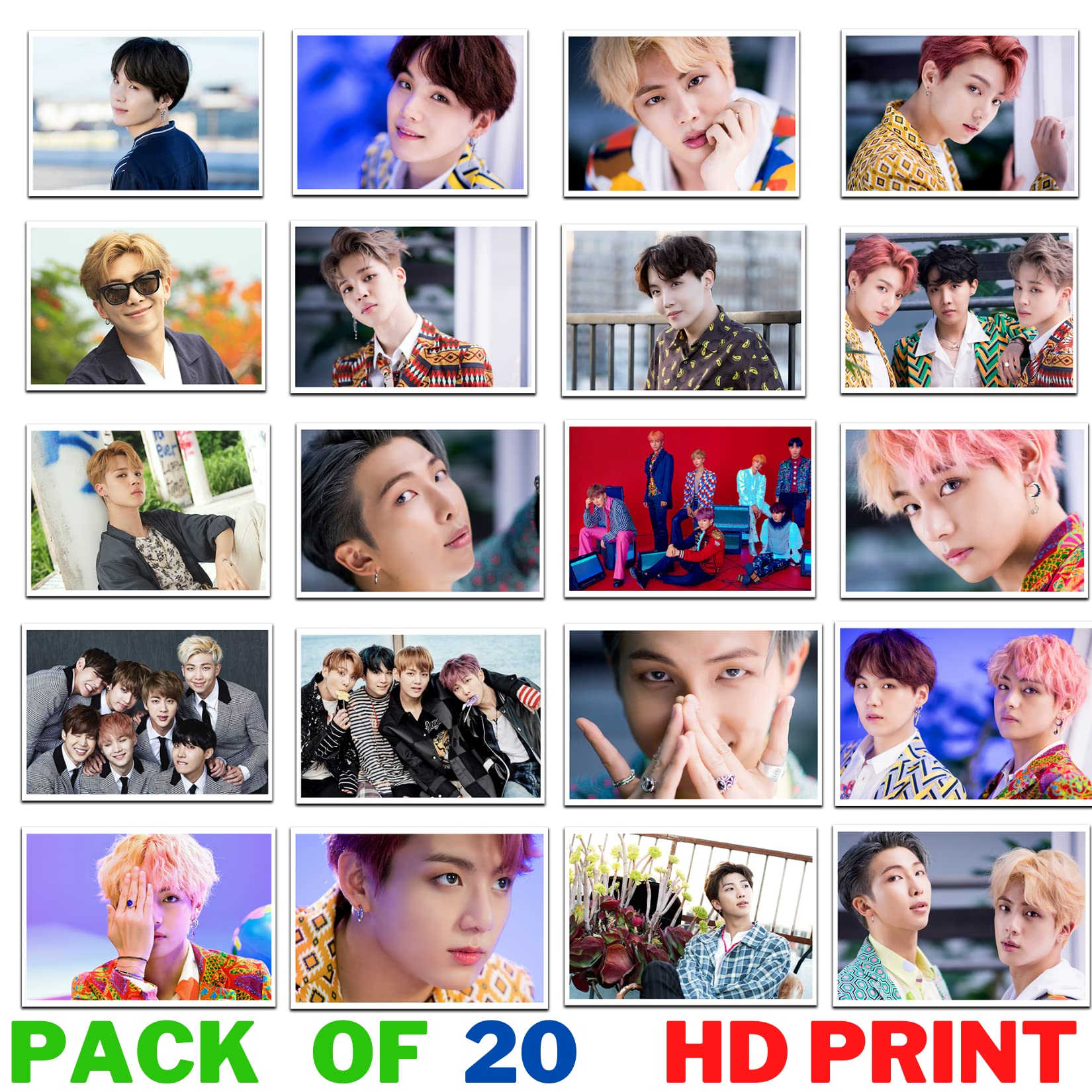 Bts Photo Cards Pack Of 20 Band Members Collection For Bts Fans Collection Hd+ Quality Photographic Jungkook Jimin V Suga Jin (5.8 X 4.1 Inch) A6, All Occasion