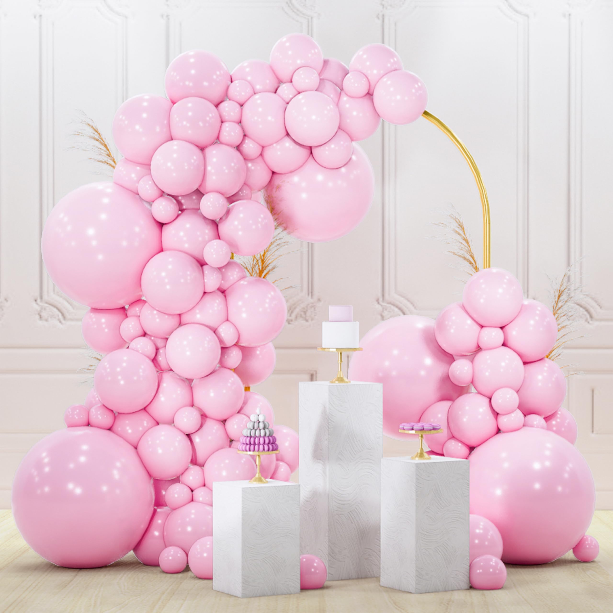 PartyWoo Pink Balloons 140 pcs Different Sizes of 18 12 10 5 Inch Pastel Pink Balloons Arch Kit Garland for Baby Shower Gender Reveal Birthday Bridal Shower Princess Party Decorations Pink-Q05