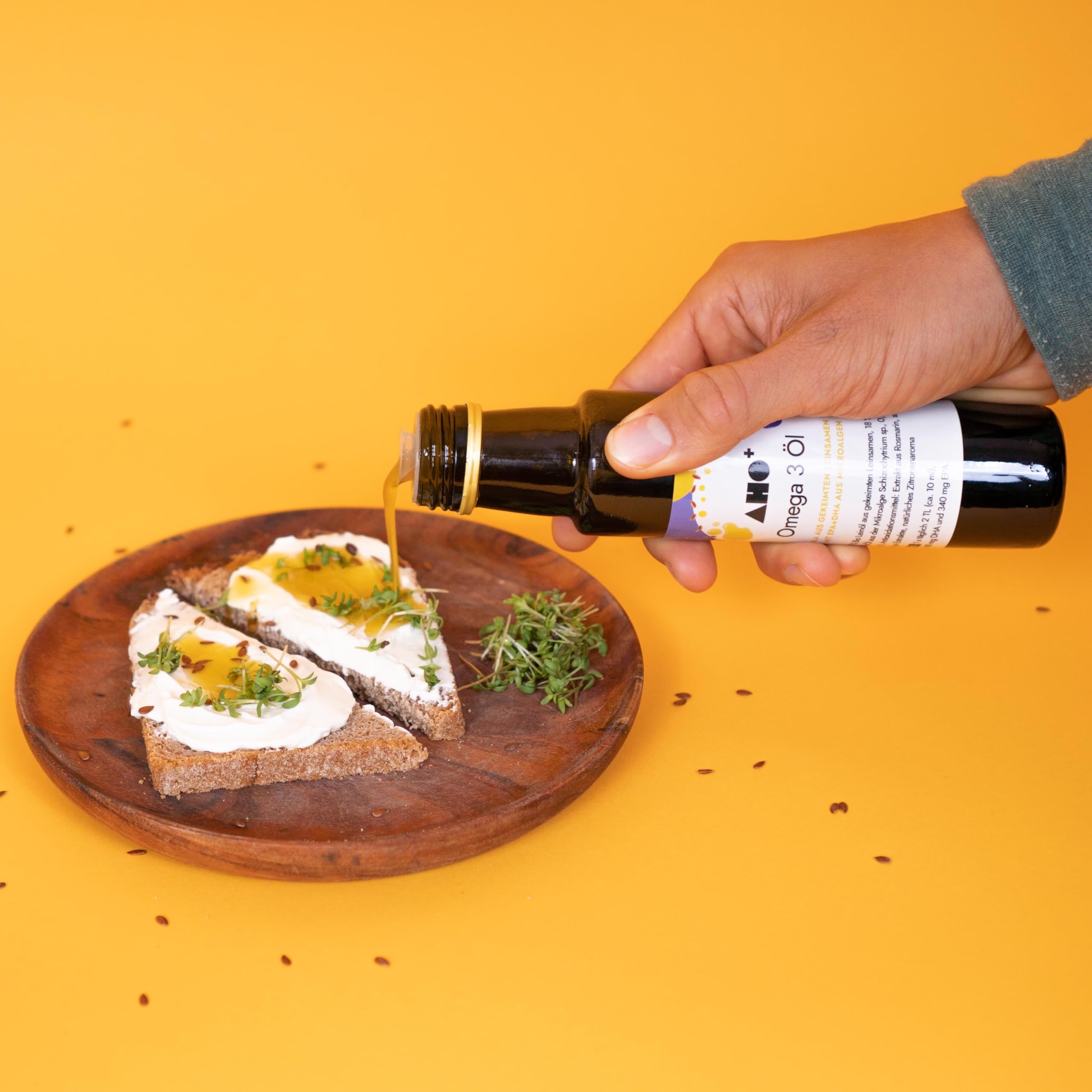 AHO Omega 3 Öl aus Leinöl und Mikroalgen in 100 ml Glasflasche