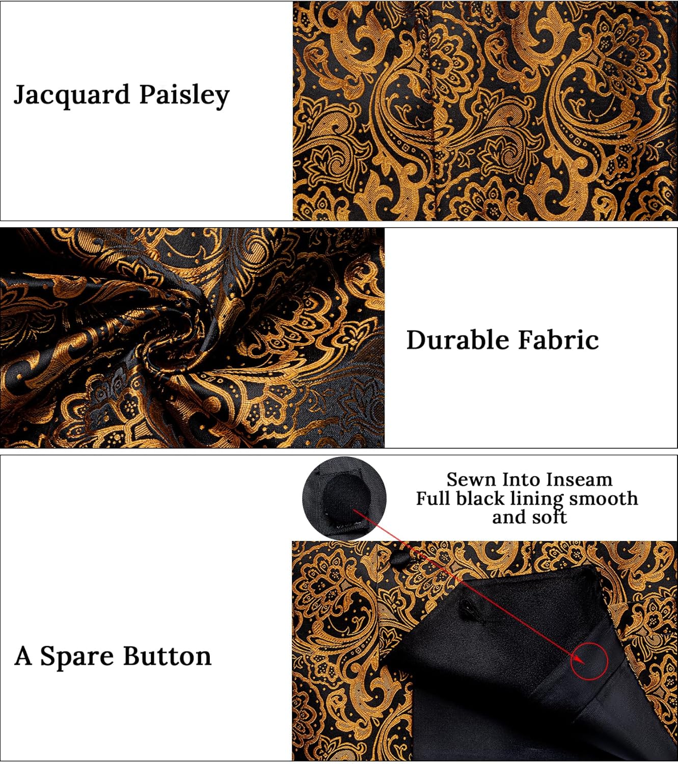 DiBanGu Mens Paisley Suit Vest Silk Jacquard Waistcoat and Necktie Set Formal Shawl Collar Dress Vest 7PCS for Wedding Party