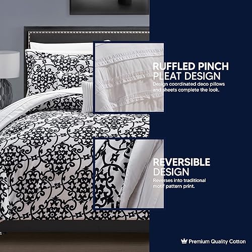 Miniatura 4 de Chic Home CS2429-AN Lea  Juego de cama reversible de 10 piezas en una bolsa de edredón con volantes y plisado y con estampado de motivos, juego de