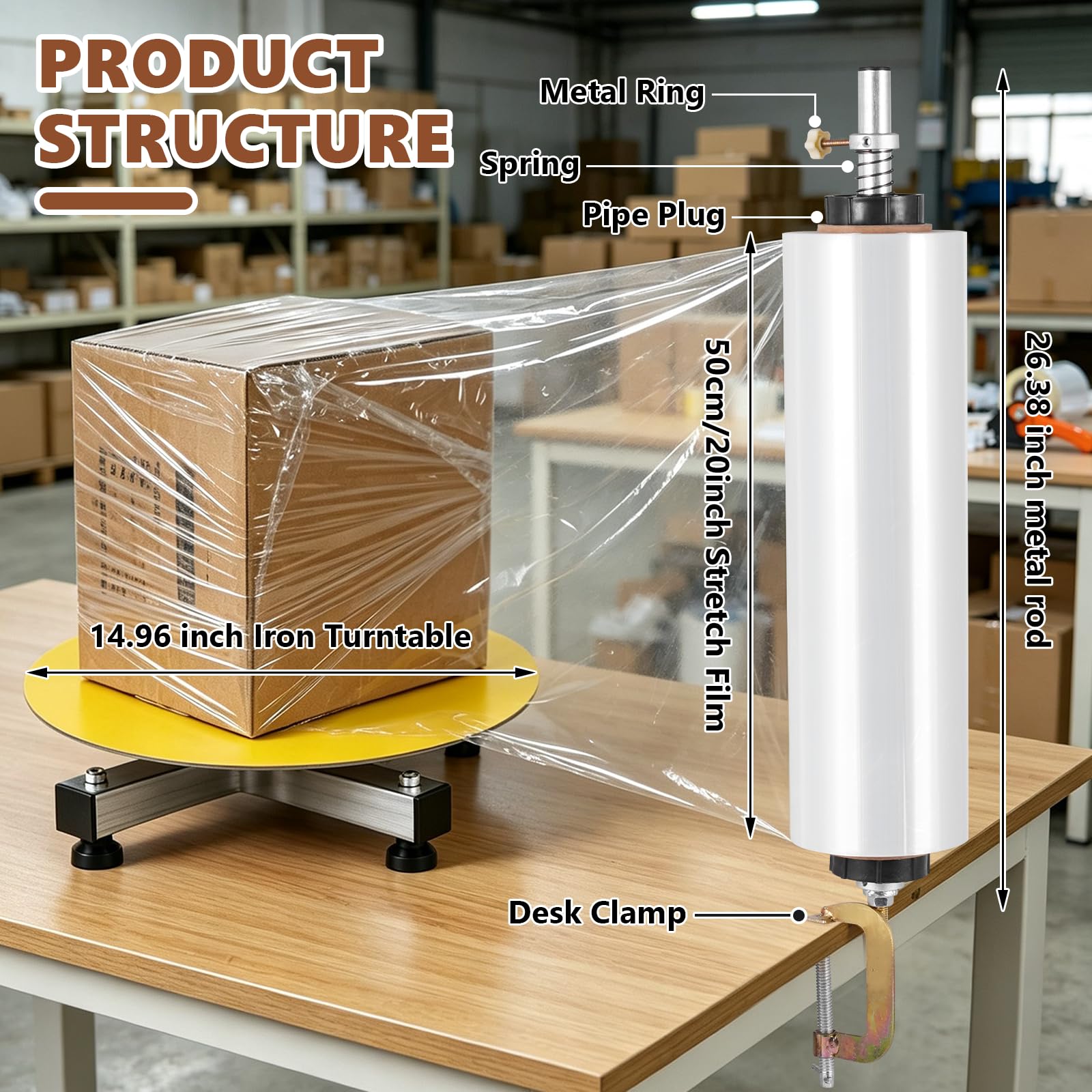 Dispenser manuale di pellicola estensibile con giradischi da 15