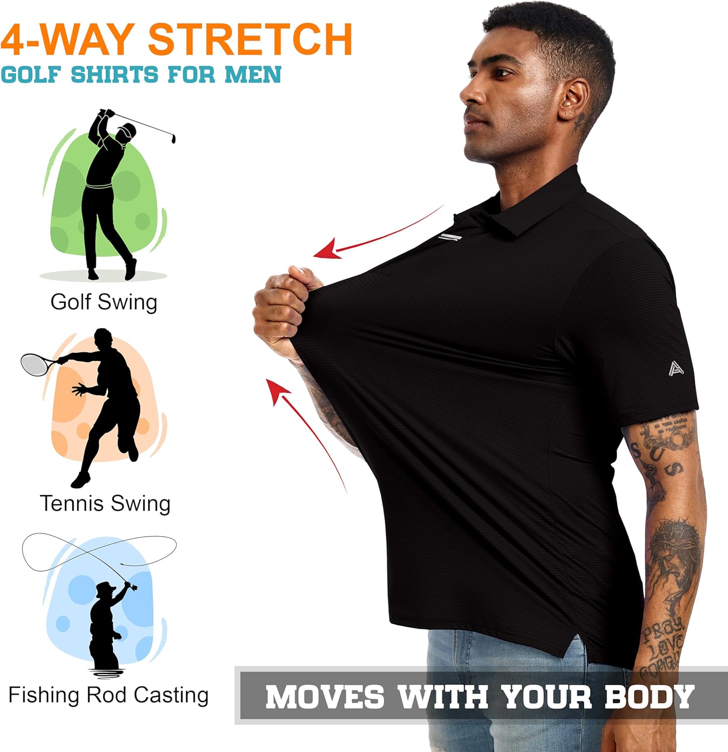 Men's Golf Polo Shirts UPF 50+ Short Sleeve Dri Fit Polos Stretch Performance Collared Golf Casual Work Business Wear - Image 4