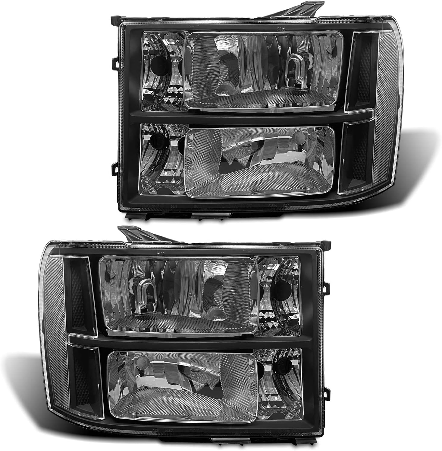 for 2007 2008 2009 2010 2011 2012 2013 2014 Sierra Headlight Assembly compatible with 07-13 GMC Sierra 1500/07-14 GMC Sierra 2500HD 3500HD Black Housing Clear Reflector Replacement L+R OE Replacement Z-Black Housing / Clear Reflector / Clear Lens