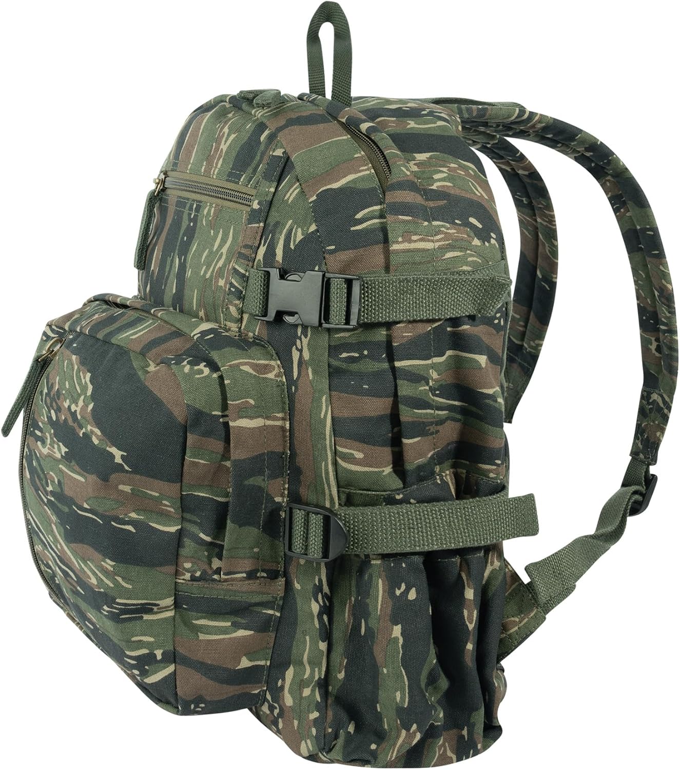 Rothco Vintage Canvas Compact Backpack – Rugged Everyday Carry Travel Storage Bag, Tiger Stripe Camo
