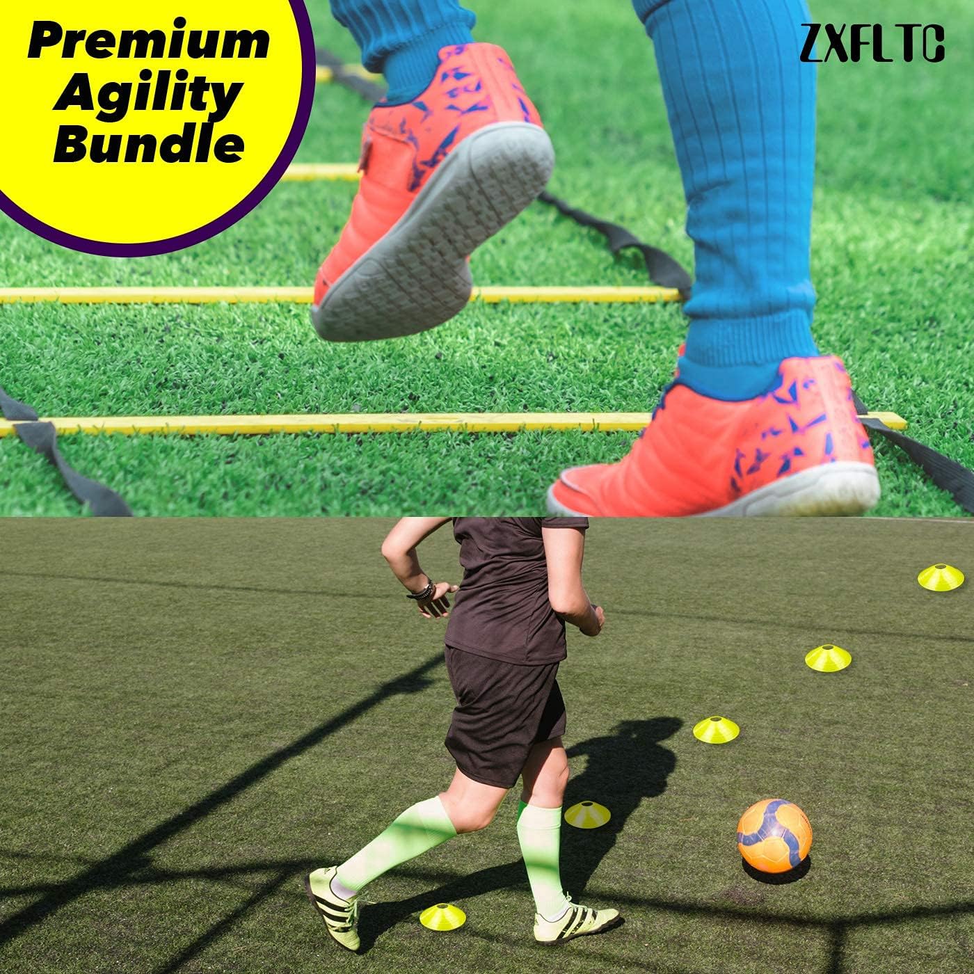 ZXFLTC Agility Ladder Speed Training Equipment-20 Feet Ladder,8 Disc Cones,5 Resistance Bands, Running Parachute, Skipping Rope-Boost Fitness,Improve Footwork in Soccer, Basketball, Football (Yellow) : Sports & Outdoors