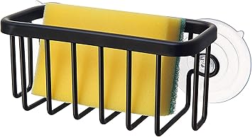 SunnyPoint NeverRust Kitchen & Bathroom Sink Caddy for Sponges, Scrubbers, Soap, 6" x 2.5" x 2.65", with Adhesive Mount - Additional Suction Cup Included Aluminum Black