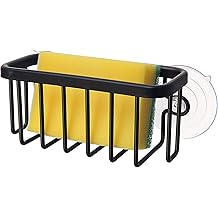 SunnyPoint NeverRust Kitchen &amp; Bathroom Sink Caddy for Sponges, Scrubbers, Soap, 6" x 2.5" x 2.65", with Adhesive Mount - Additional Suction Cup Included &ndash;Aluminum (Black)