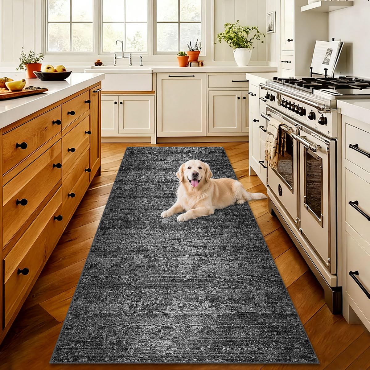 Tappeto Lungo per Corridoio 50 x 180 cm Tappeto Passatoia Corridoio Tappeti Cucina Antiscivolo Tappeto Cucina Lavabile in Lavatrice per Cucina Corridoio Camera da Letto Soggiorno Nero