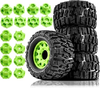 STMU 12mm/14mm Hex RC Wheels & Tires Set for 1/10 RC Trucks - Compatible with Traxxas Rustler, Stampede, Hoss 2WD/4X4 VXL, Arrma, Redcat, RIAARIO, AMORIL - 4PCS (Green)