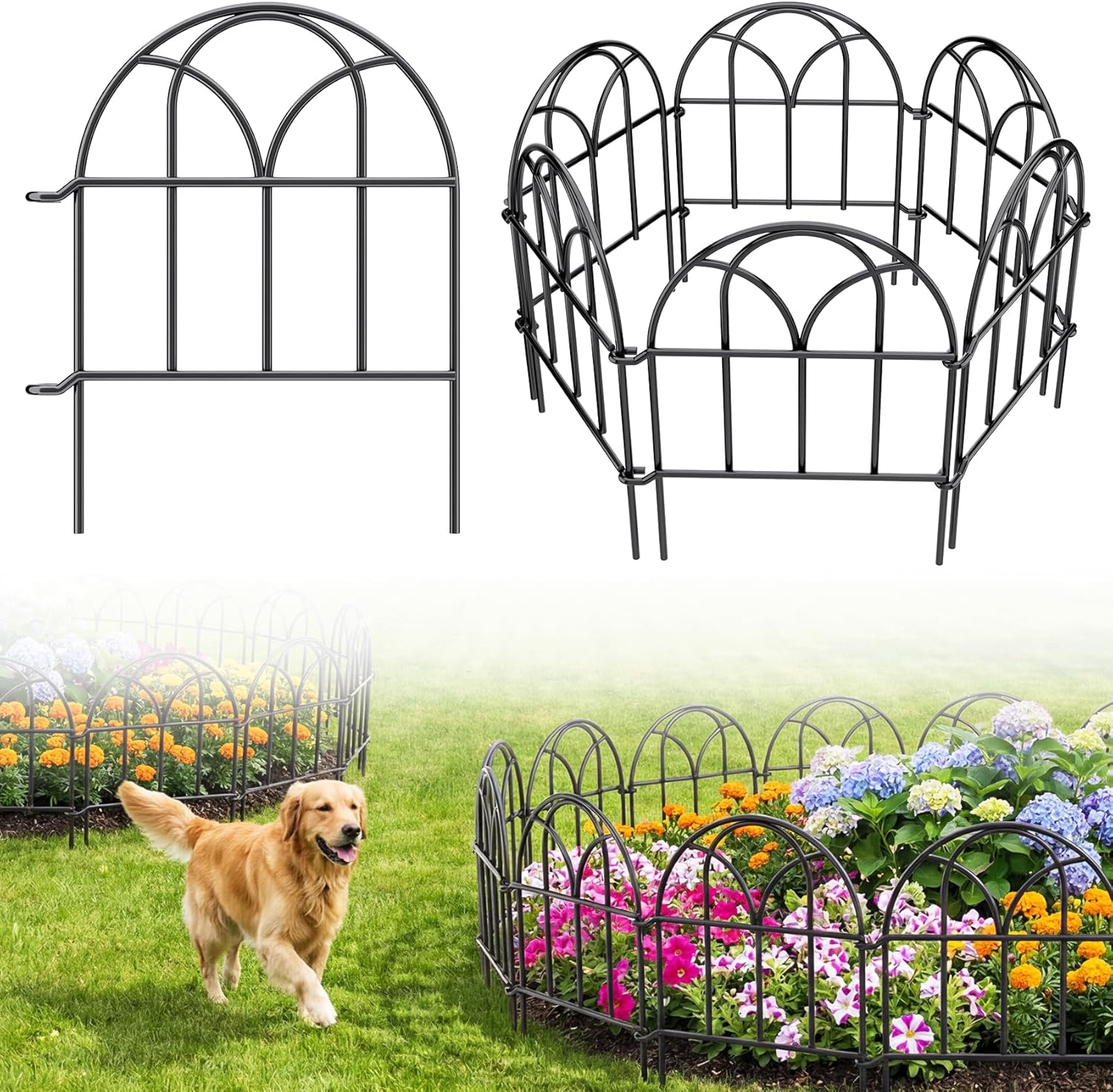 Garden Fence Panels - 30.33ft x 17in (H) Garden Fence Animal Barrier Metal Fencing for Yard Decorative Garden Border Edging for Dogs No Dig Dog Fence for Outdoor Decor Flower Bed