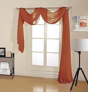 Decotex Premium Quality Sheer Voile Scarf Valance for Home & Event Designs (37" X 216", Brick)