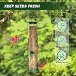 2 Packs Green Bird Feeder Tube Hanging Feeders, 6 Port Wild Bird Feeders Premium Hard Plastic with Steel Hanger Weatherproof and Water Resistant Great for Attracting Birds 18.2 Inches Large