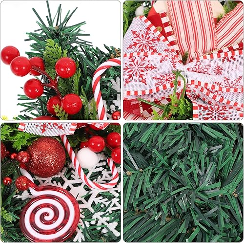 Miniatura 5 de Toyvian Corona de Navidad de bastón de caramelo, bastón de caramelo de lágrima de Navidad, decoración de Navidad roja y blanca con adornos de bolas,