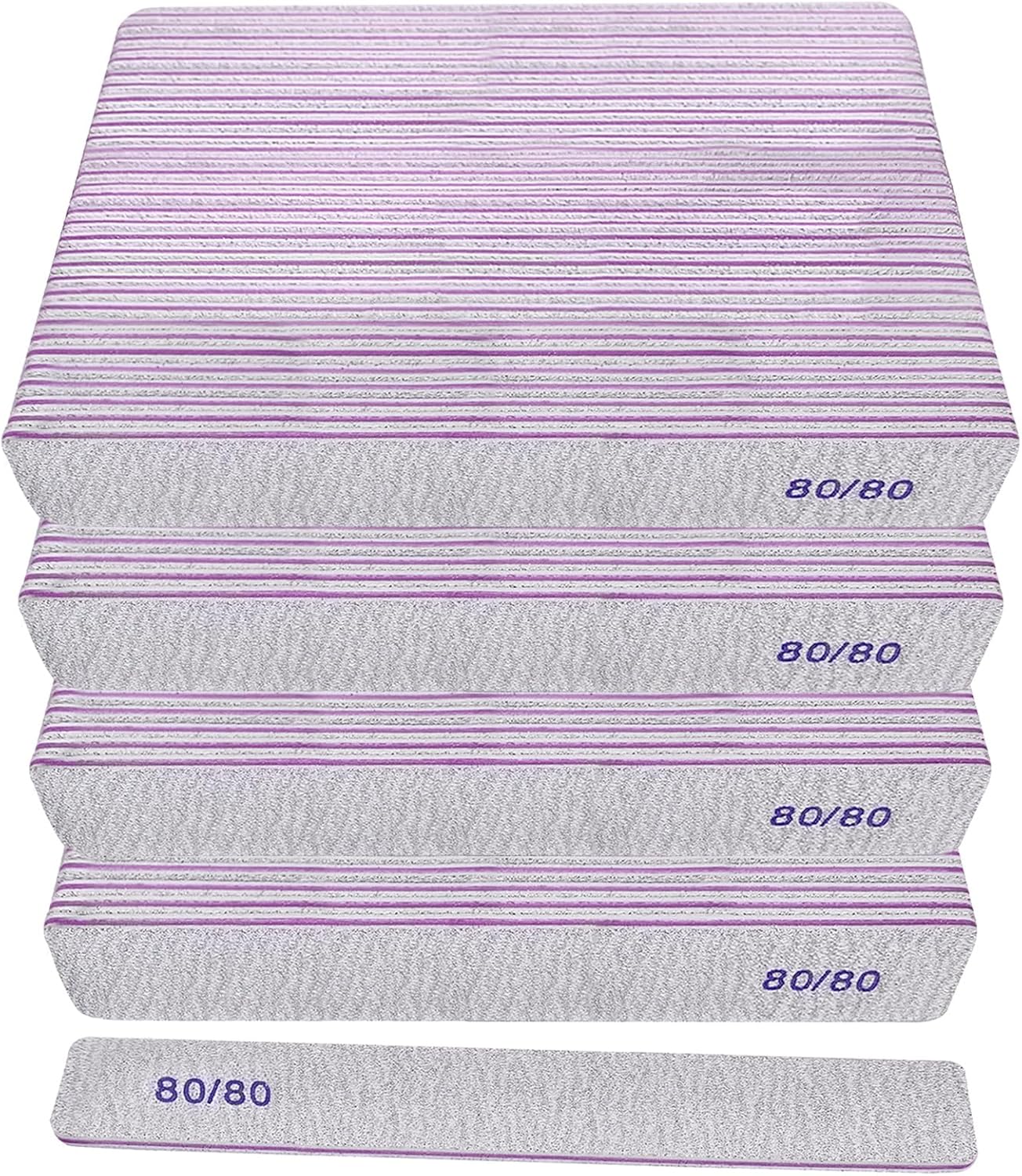 80/80 Grit Nail Files (100 Pack), Heavy Coarse Emery Boards for Acrylic Nails and Gel Nails, 80 Grits Double Sided Nail File Emory Professional Nail Filer Reusable Washable Manicure Square Gray