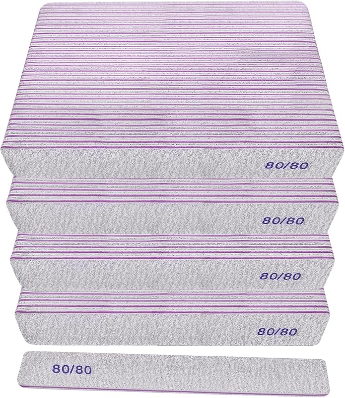 80/80 Grit Nail Files (100 Pack), Heavy Coarse Emery Boards for Acrylic Nails and Gel Nails, 80 Grits Double Sided Nail File Emory Professional Nail Filer Reusable Washable Manicure Square Gray
