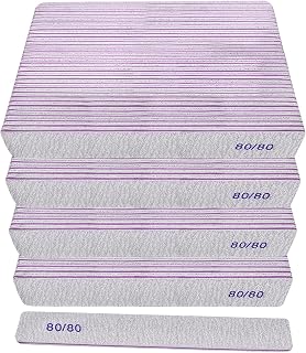 80/80 Grit Nail Files (100 Pack), Heavy Coarse Emery Boards for Acrylic Nails and Gel Nails, 80 Grits Double Sided Nail File Emory Professional Nail Filer Reusable Washable Manicure Square Gray