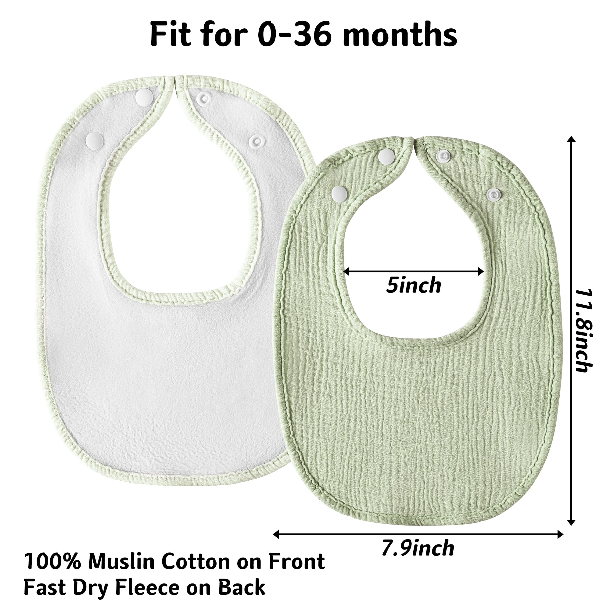 Baberos Bebe de Muselina Para Bebé, Pañuelo Cuadrado Para el Cuello Del Bebé, Baberos Ajustables Para Niños y Niñas - 6 Paquetes