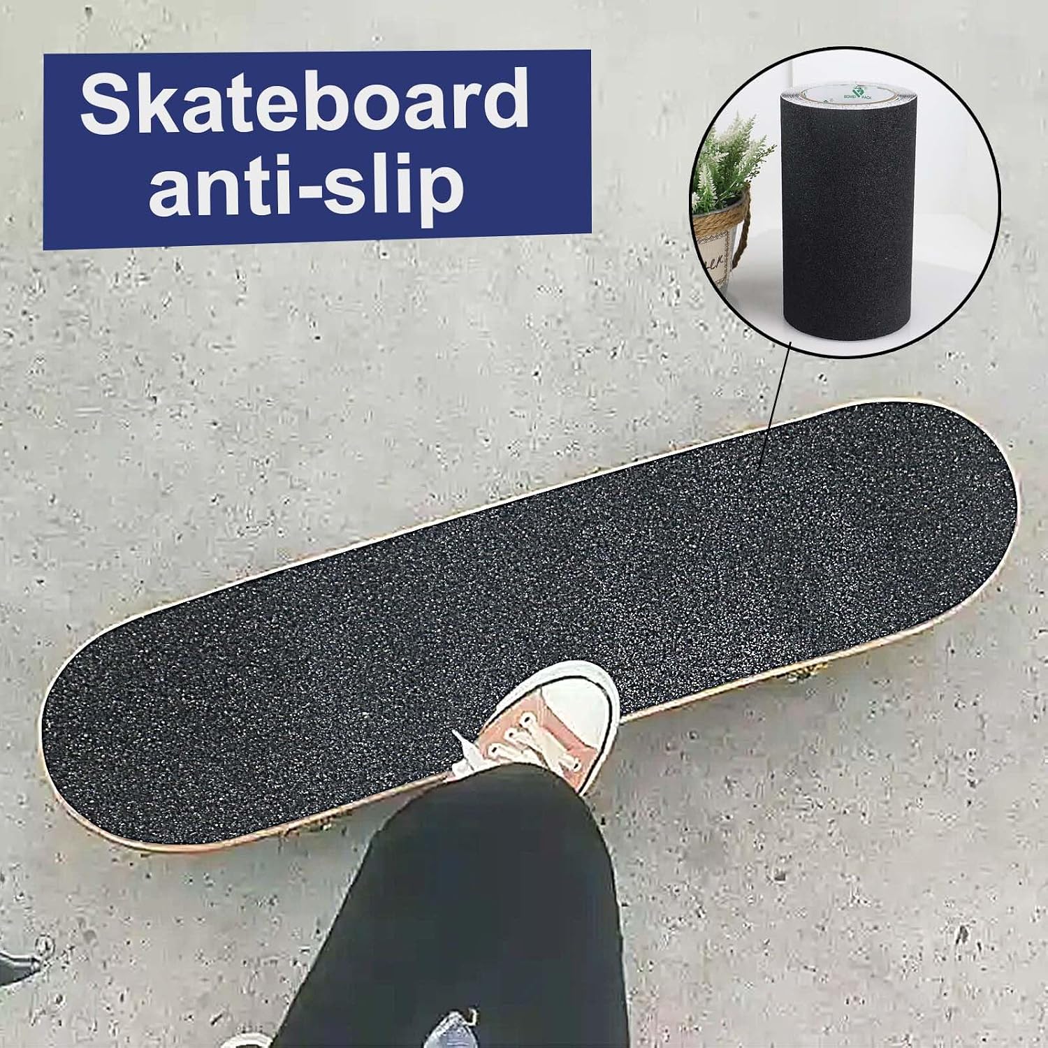 BOMEI PACK Black 8 Inch Anti Slip Traction Tape, 8 Inch x 16.4 Ft,Heavy Duty Non Slip Tape,Grip Tape for Stairs, Tread Step, Indoor & Outdoor Use,Waterproof Stairs Non Skid Treads