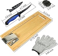 Vista 4 de Tabla de limpieza de pescado, tabla de filete de pescado con abrazadera, cuchillo de filete y guantes, tabla de medición de pesca portátil de 18