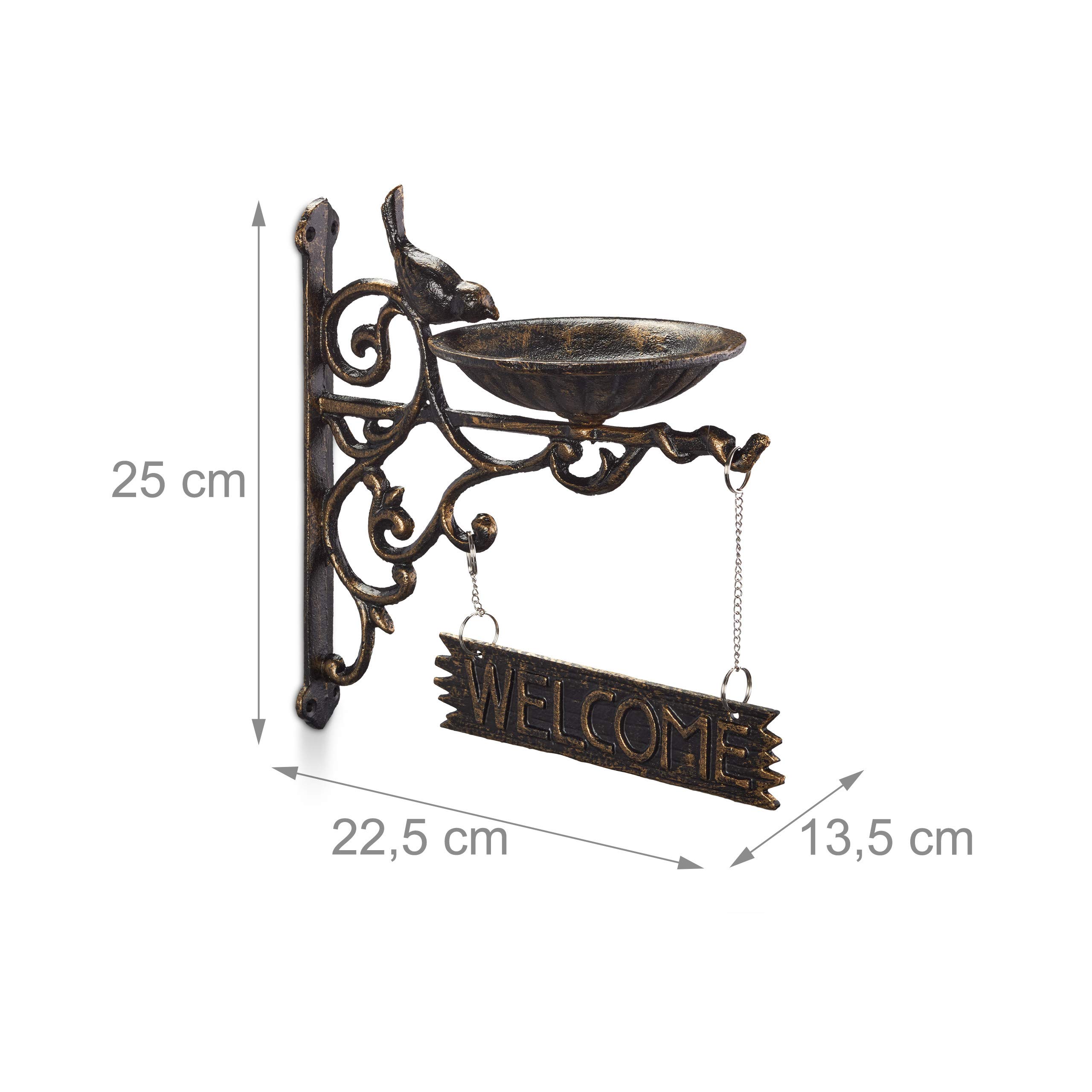 Relaxdays Abreuvoirs en Fonte Plaque de Bienvenue,Décoration Jardin, Fixation Mur; Soucoupe Eau, bronzé