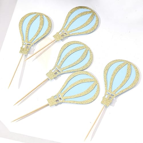 Miniatura 7 de 12 globos de aire caliente para cupcakes, decoración de cupcakes con purpurina, decoraciones de baby shower, suministros de fiesta de cumpleaños,