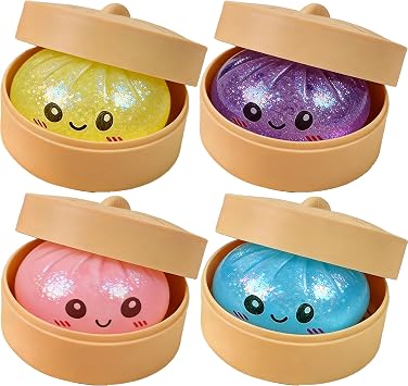 Glitter Dumpling, Glitter Dumpling Squishy Box, Dumplings Squishy, Dumplings Squishys - Soft Squeeze Decompression Dough 4PCS