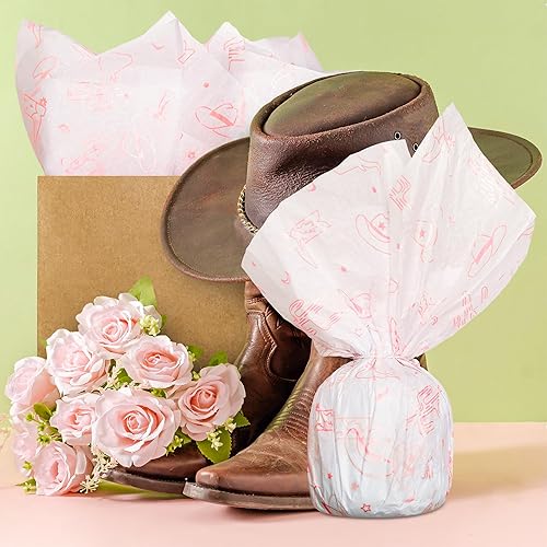 Miniatura 3 de Hi Sasara 30 hojas de papel de seda rosa de vaquera occidental a granel, 20 x 28 pulgadas, papel de seda para sombrero de vaquero occidental y botas