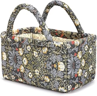 Small Storage Basket Organizer, Mini Fabric Floral Storage Baskets with Handle, Quilted Portable Collapsible Storage (K)