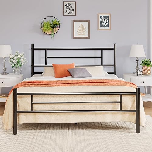 Miniatura 14 de Allewie - Base de cama de plataforma metálica tamaño Queen de 14 pulgadas con cabecera y estribo, almacenamiento debajo de la cama, soporte de